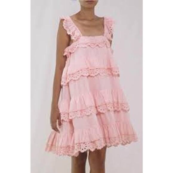 Innika Choo Dresses & Skirts - Innika Choo Schiffli Frill Mini Dress 3 US Size 12 Pink Eyelet Lace